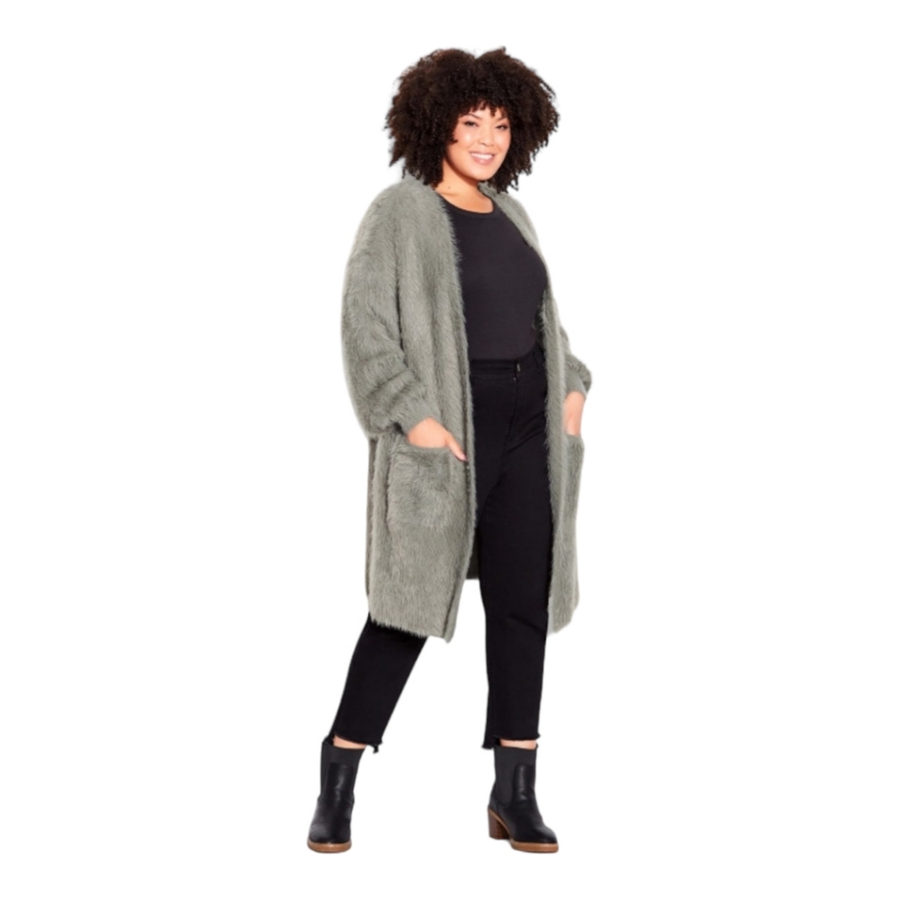 EVANS SUPER SOFT Melani Fluffy Cardigan  moss green Size 14